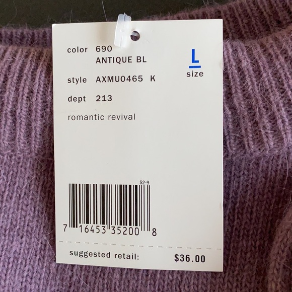 NWT AXCESS A Liz Claiborne Angora Rabbit/Lamb Wool Blend Purple Sweater Sz L - Picture 9 of 10